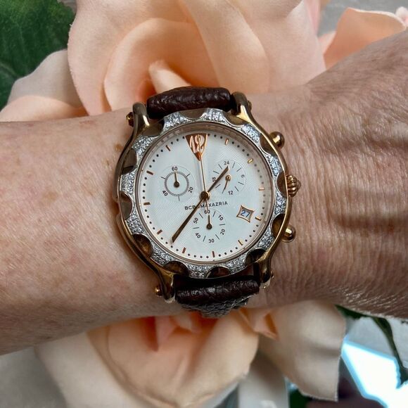 BCBGMaxAzaria Crystal Accented Rose Gold-tone Stainless Steel Chronograph Watch - Picture 8 of 16